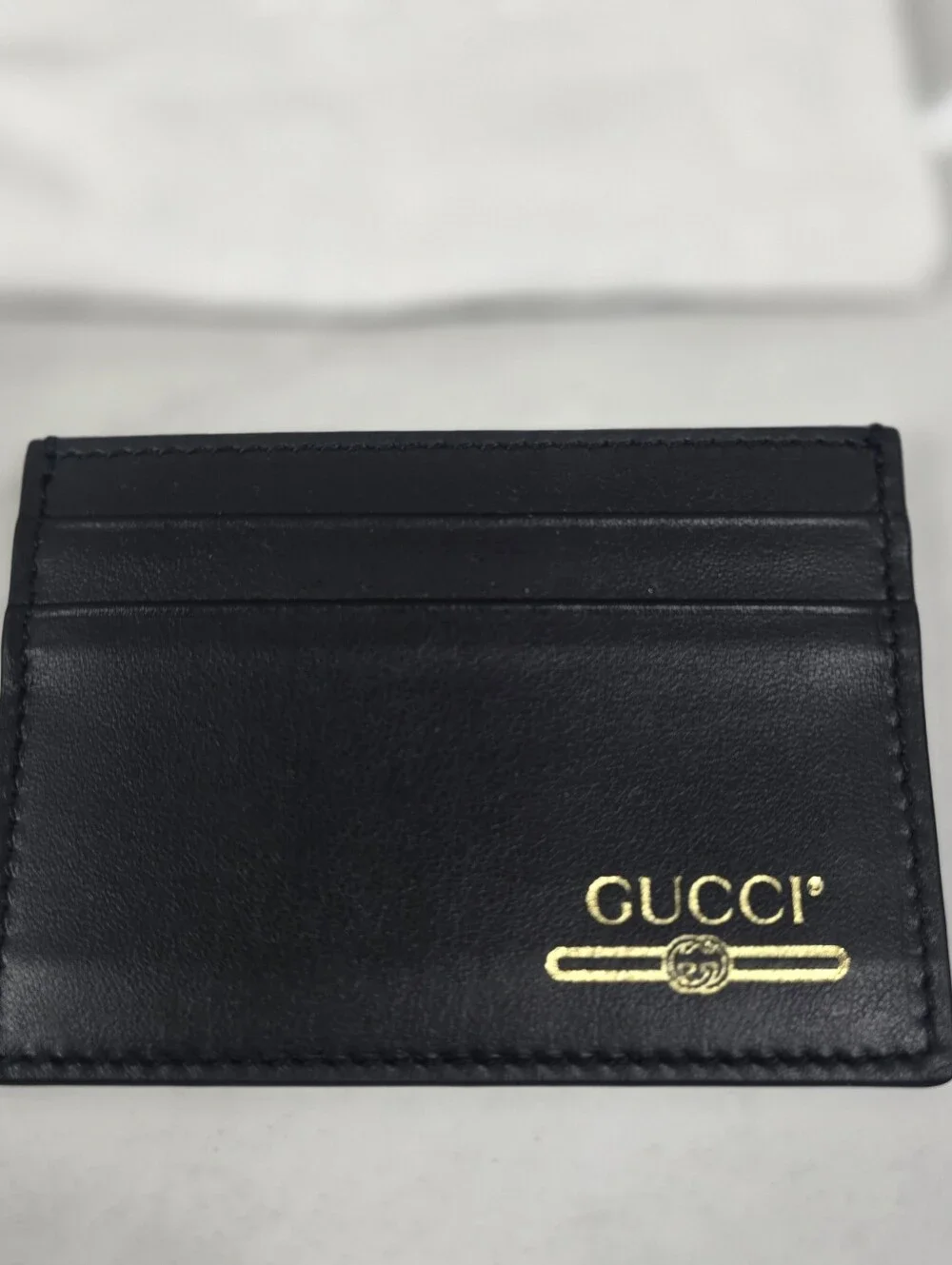 Gucci Black Leather Card Holder with Gold Logo
